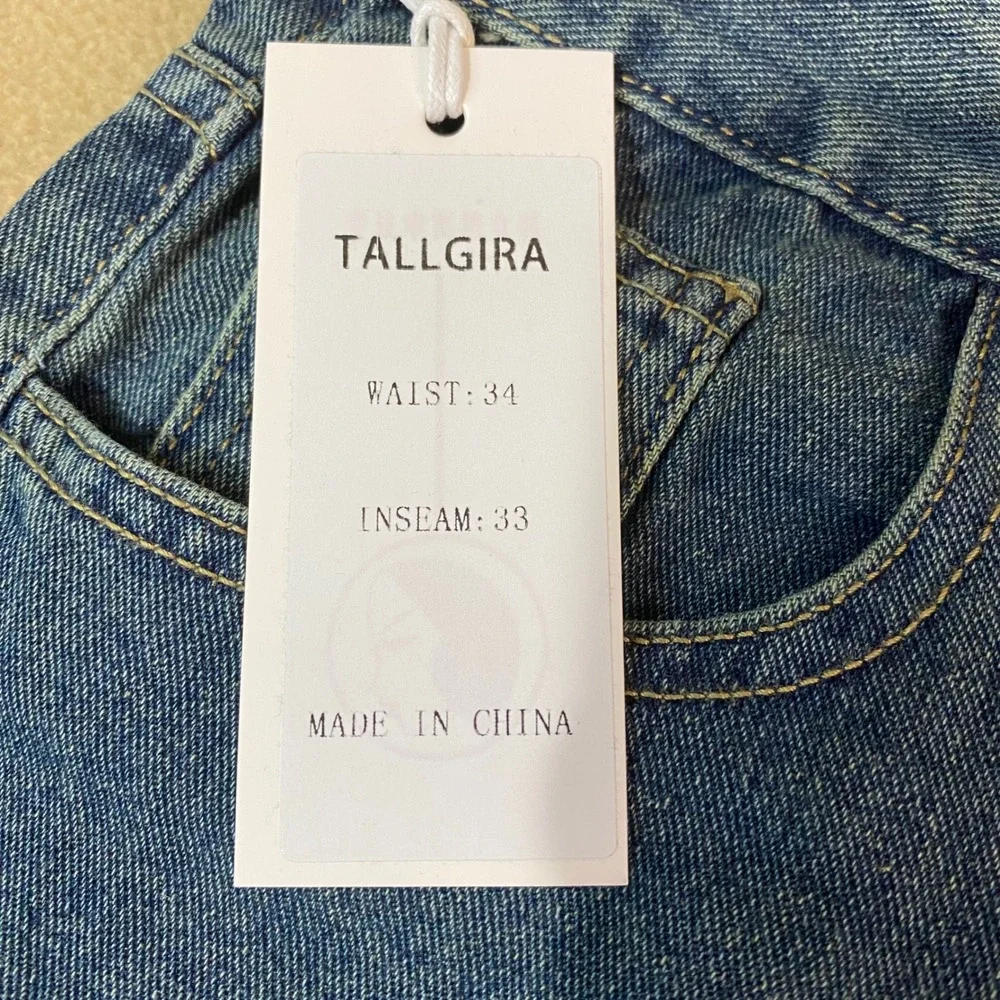 Tallgira Wide Leg Jeans Mens 2XL‎ 34x33 Blue Relaxed Fit Denim Streetwear NWT